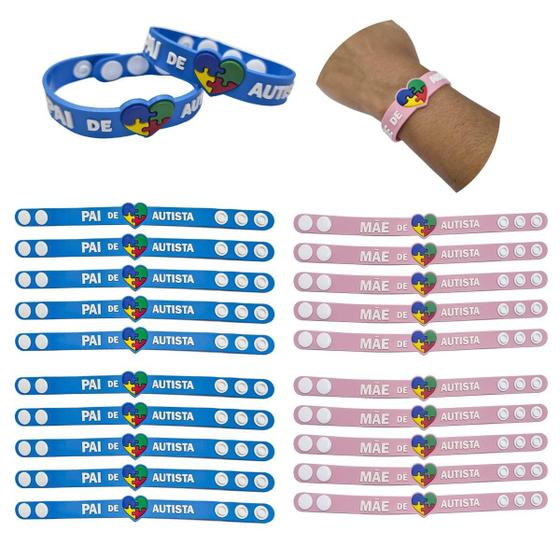 Imagem de Kit 20 pulseiras emborrachada 22cm com regulagem pai e mãe de autista identificação autismo
