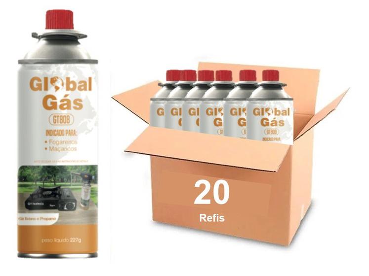 Imagem de Kit 20 refil cartucho gás butano para maçarico culinário e fogareiro camping globalmix 227g solda