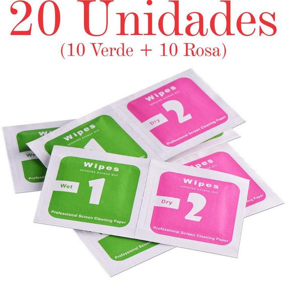 Imagem de Kit - 20 Sachê Limpeza Películas Celular Pano Paninho Óculos (10 Verde + 10 Rosa).