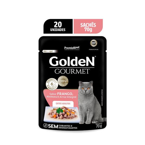 Imagem de Kit 20 Sachês Golden Gourmet Frango Gatos Adultos 70g