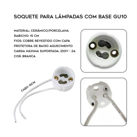 Imagem de Kit 20 Soquetes Bipino Gu10 P/ Lâmpadas Led Dicroica - Cabo 15cm