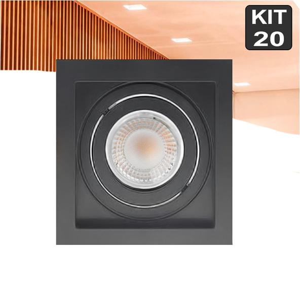 Imagem de Kit 20 Spot de Embutir Mr16 Recuado Quadrado + Lamp