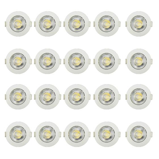 Imagem de Kit 20 Spot Led 3W Redondo Embutir Gesso Direcionável Bivolt Luz Branco Quente
