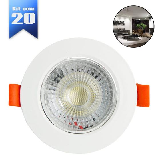 Imagem de Kit 20 Spot Led 5w Smd Redondo Embutir 6500K Branco Frio - Decoração Casa Loja Gesso Sanca