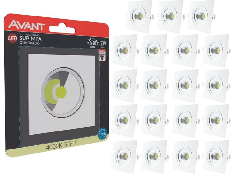 Kit 20 Spot Led Embutir 7w Quadrado 4000k Neutro Avant Menor preço em Kit 20 Spot Led Embutir 7w Quadrado 4000k Neutro Avant