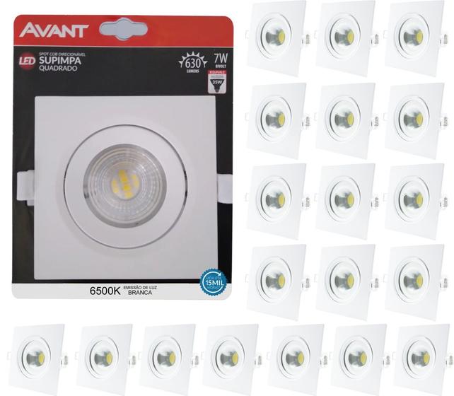 Imagem de Kit 20 Spot Led Embutir 7w Quadrado 6500k branco frio Avant