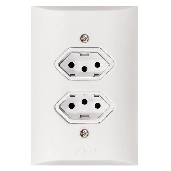 Imagem de Kit 20 Tomada Dupla 2p+t 10A Com Placa Espelho Branco Com Inmetro127V e 250V Bivolt