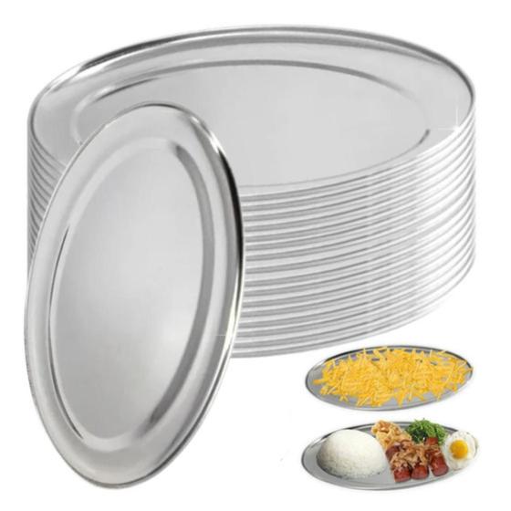 Imagem de Kit 20 Travessa Bandeja 25cm Aço Inox Porção Oval Batata