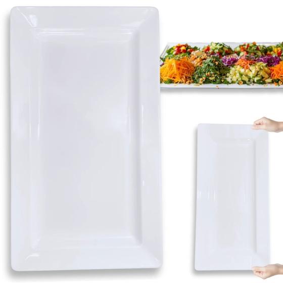 Imagem de Kit 20 Travessas 56 Cm Retangular para Buffet Restaurante Profissional Melamina Branca  Bestfer 