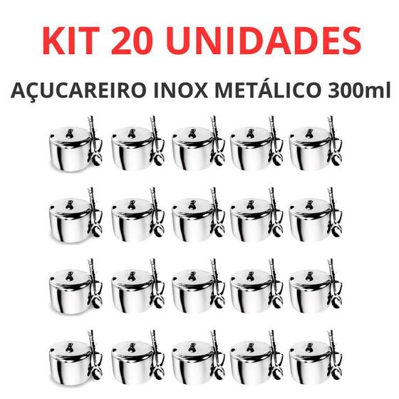Imagem de Kit 20 Unidades Açucareiro Inox Metálico Colher 300ml Kehome