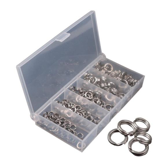 Imagem de Kit 200 Argola Anel Split Ring Inox Para Iscas + Estojo Caixa Para Pesca Com 5 Tamanhos Manutenção de Garatéias