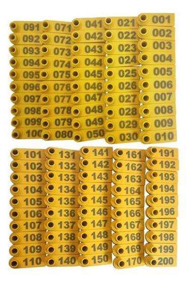 Imagem de Kit 200 Brincos Bovinos Para Gado Numerado 1 A 200 Amarelo