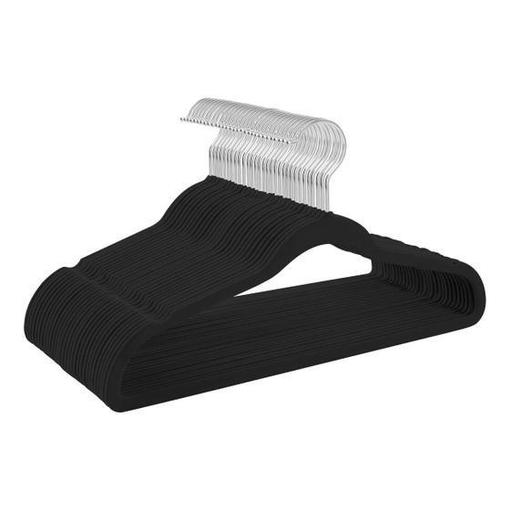 Imagem de Kit 200 Cabides de Veludo Ultra Fino Antideslizante Preto