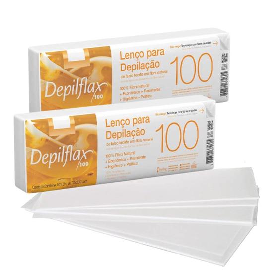 Imagem de Kit 200 Lenços para Depilação Fibra Natural Depilatório Depilflax 