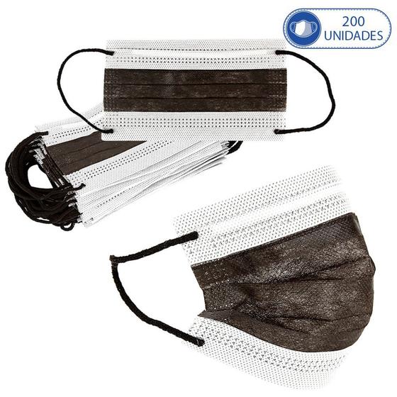 Imagem de Kit 200 Máscaras para Crianças Descartáveis Preto Miralupa com Clipe Nasal