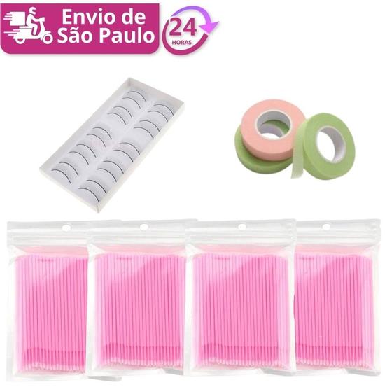 Imagem de Kit 200 MicroBrush + Cílios de Treino com 10 Pares + Fita Transpore para Design Extensão Cílios