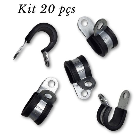Imagem de kit 20pç Abraçadeira emborrachada 14mm Furo 6mm Fita Galvanizada 15mm Reforçada Fixação Cabos Tubos e Mangueiras Norma Group