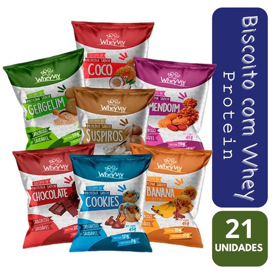 Imagem de Kit 21 Biscoitos Whey Protein Sabores Variados Wheyviv