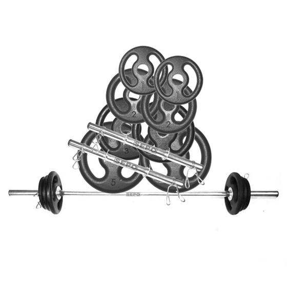 Kit 22 Kg Anilhas e Barras de Supino e Halteres Menor preço em Kit 22 Kg Anilhas e Barras de Supino e Halteres
