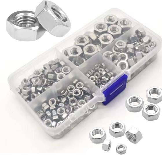 Imagem de Kit 220 porcas hexagonais sextavada aço inox m3 m4 m5 m6 m8