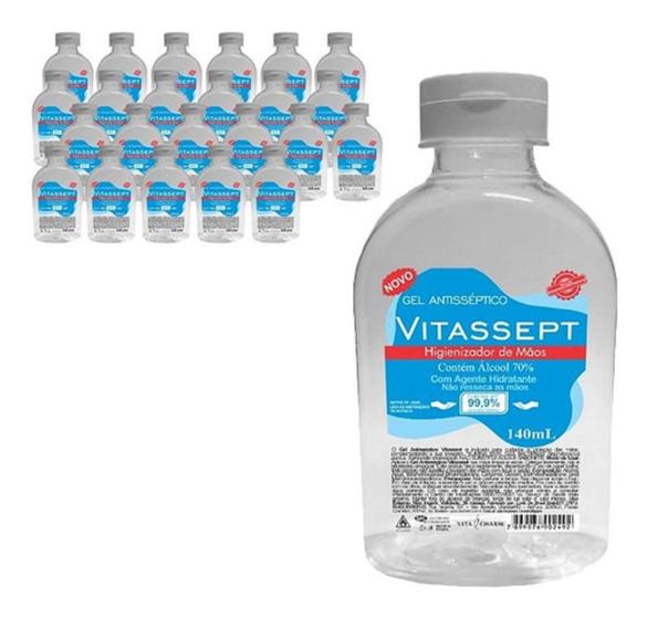 Imagem de Kit 24 Álcool Gel Antisséptico Para Mãos 70% 140ml Vitassept