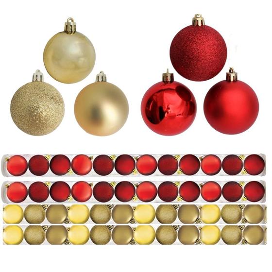 Imagem de Kit 24 Bolas De Natal Dourada e 24 Bolas Vermelha Mista Fosca, Lisa e Glitter 5cm - Master Christmas