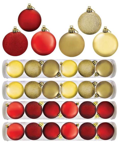 Kit 24 Bolas De Natal Mista Gliter, Fosco e Brilho Dourado E Vermelho 8cm -  Master Christmas - Bola de Natal - Magazine Luiza