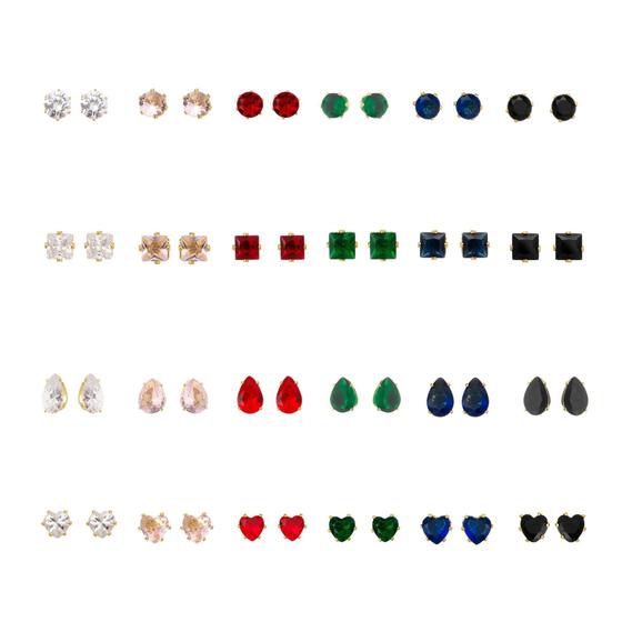 Imagem de Kit 24 brincos coloridos sortidos em zircônia - semijoias folheado a ouro 18k  vários modelos