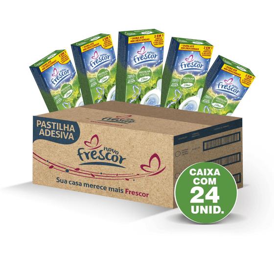 Imagem de Kit 24 Caixas Pastilha Adesiva Citrus Verde Detergente Para Vaso Sanitário 10g  Com 3 Unidades Novo Frescor Natureza