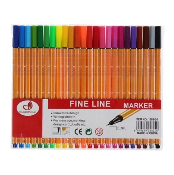 Imagem de Kit 24 Canetas Coloridas Fineliner Ponta Fina 0.4mm