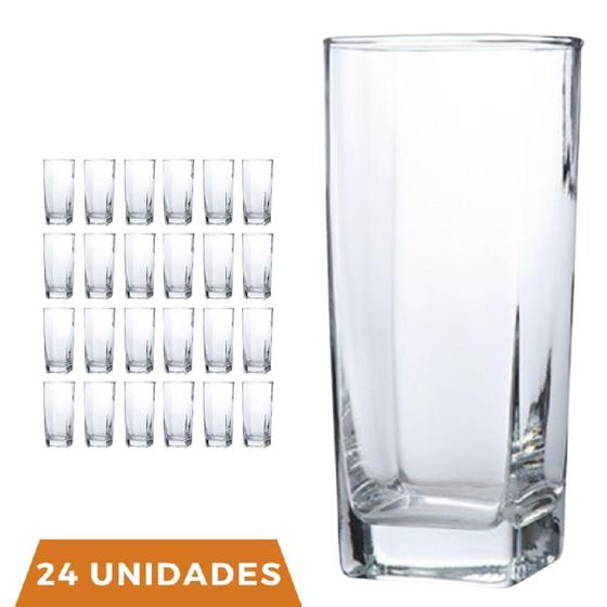 Imagem de Kit 24 Copo de Vidro 320ml Quadrado BALI Kit Transparente