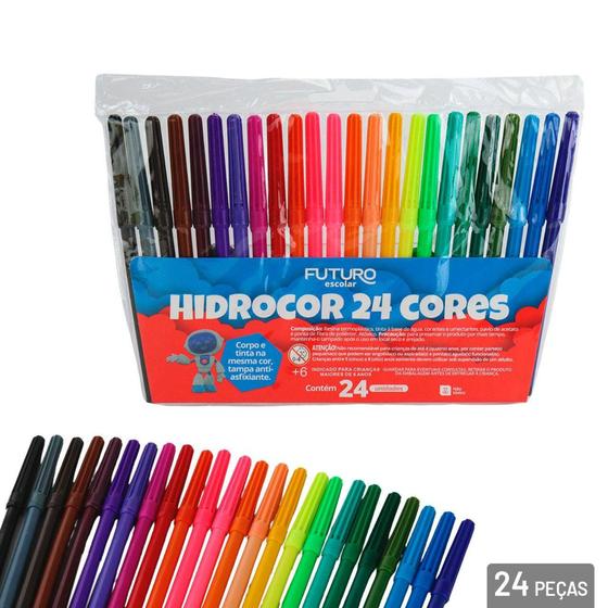 Imagem de Kit 24 cores caneta hidrográfica cores intensas papelaria durável
