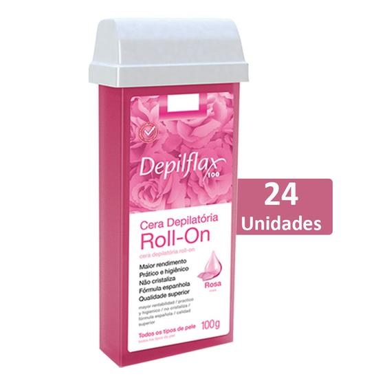 Imagem de Kit 24 Depilflax Cera Depilatória Roll On Refil 100g Rosa