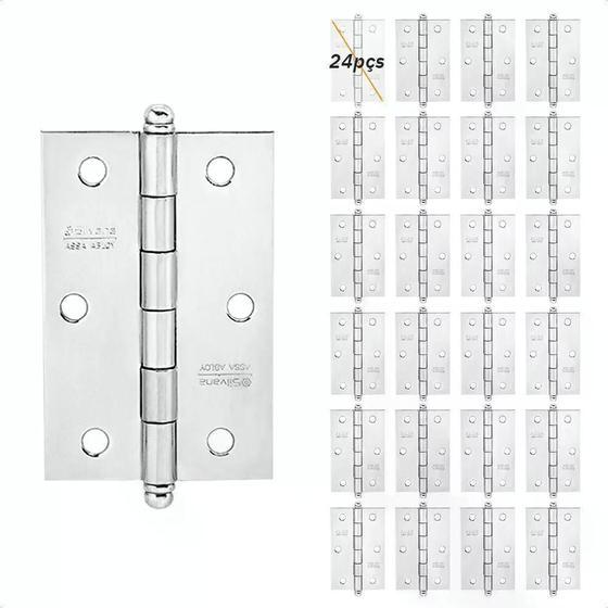 Imagem de Kit 24 Dobradiças Silvana 880 Até 35kg - 3,5" Cromado
