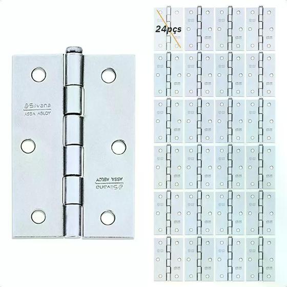 Imagem de Kit 24 Dobradiças Silvana 880R Até 25kg - 3x2,5" Zincado