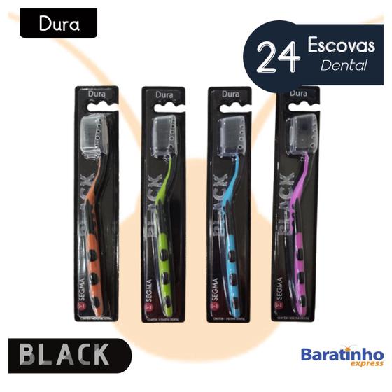 Imagem de Kit 24 Escova Dental Dupla Ação Black C/ Limpador De Língua