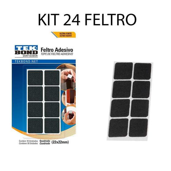 Imagem de Kit 24 Feltro Prot Qua Adesivo Pé Sofá Cadeira Mesa Tekbond