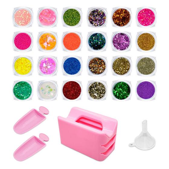 Imagem de Kit 24 Glitter Variados + Coletor Pá Funil Evita Desperdício