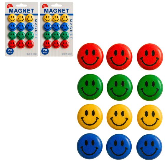 Imagem de Kit 24 Ímãs Emojis Magnético Redondos Coloridos 2cm Decorativos Quadro Lousa Mural Escritório Escola