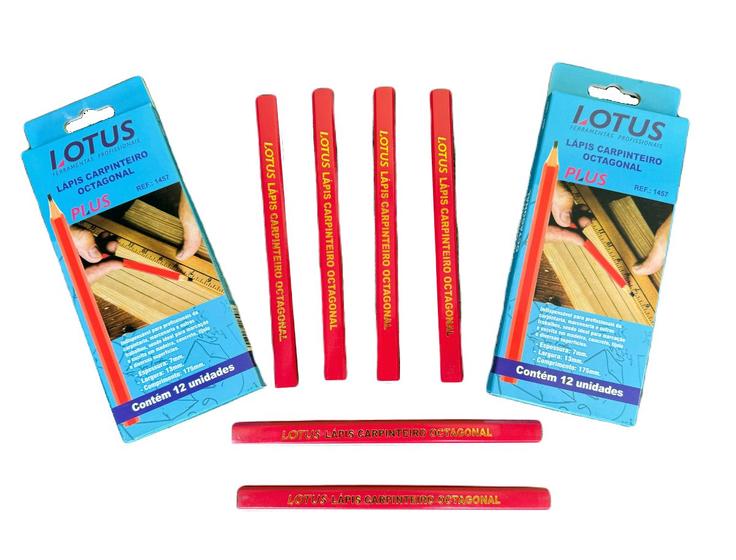 Imagem de Kit 24 Lápis De Carpinteiro Octagonal Profissional Plus