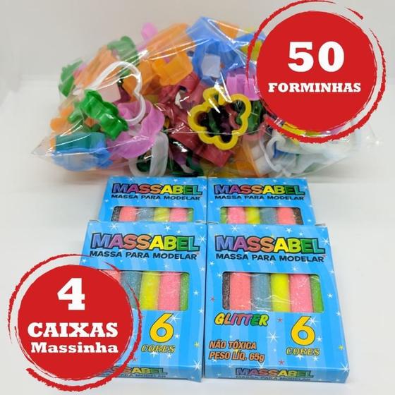 Imagem de Kit 24 Massinha De Glitter 50 Forminha De Massinha Infantil