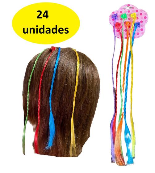 Imagem de Kit 24 Mechas Aplique De Cabelo Coloridas Com Piranha