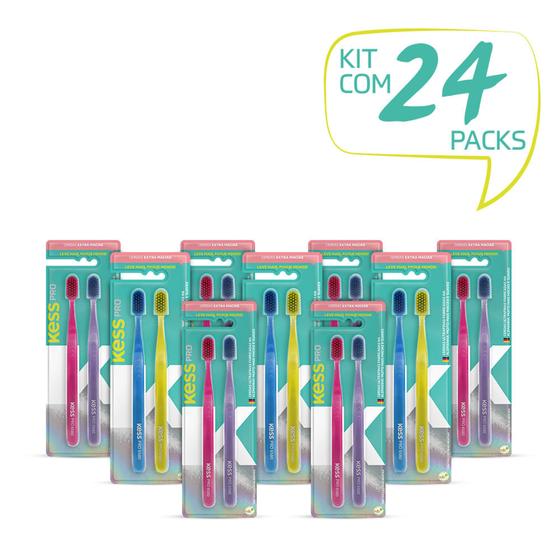 Kit 24 packs Escova Kess 2105 cores variadas Extra Macia Menor preço em Kit 24 packs Escova Kess 2105 cores variadas Extra Macia