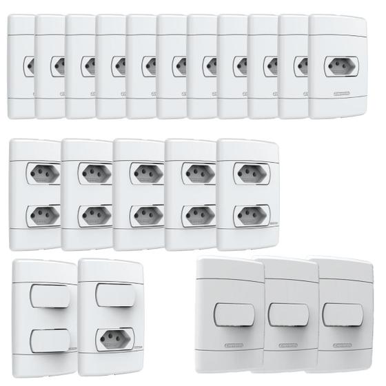 Imagem de Kit 24 Peças Branco 4x2 Casa Completa Interruptor Simples Tomada 10a Tomada Dupla 10a Duplo Simples