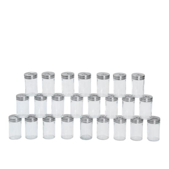 Imagem de Kit 24 Porta Temperos Com Tampa Giratória Inox E Vidro 90Ml