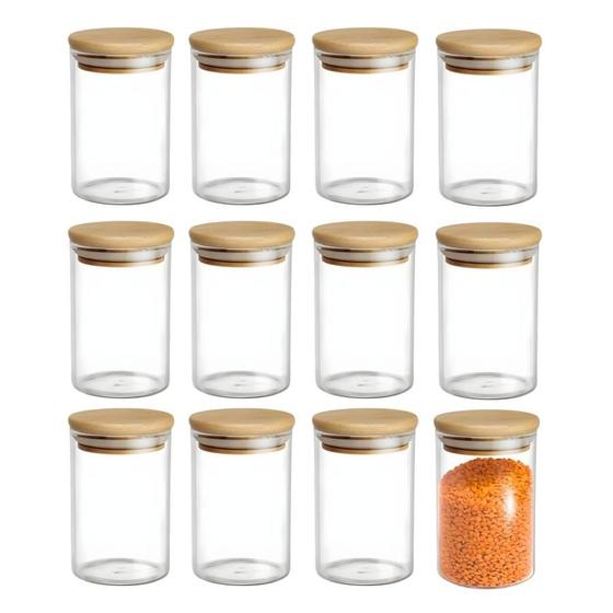 Imagem de Kit 24 Potes Hermético Mantimento Armazenamento De Vidro Com Tampa de Bambu 250ml