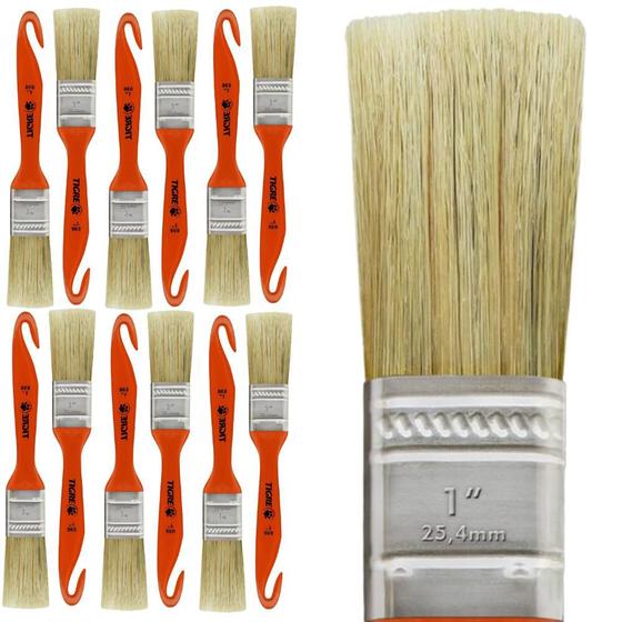 Imagem de Kit 24 Trinchas Pinceis Tigre Porta Móveis Madeira Verniz Cabo Plástico Cerdas Animais Brancas Natural Pelos Pequena 2,54cm 1" Polegadas 696