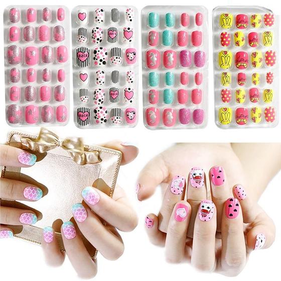 Kit 24 Unhas Posti as Kids Infantil Desenhos Autocolante Manicure Kit 24 Unhas Posti as Kids Infantil Desenhos Autocolante Manicure
