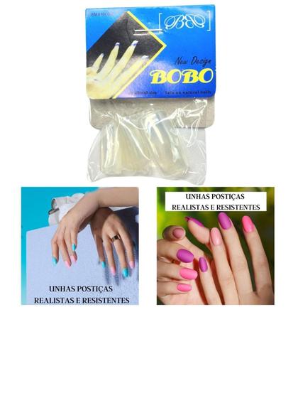 Imagem de Kit 24 Unhas Postiças Realista Bobo Transparente Quadrada