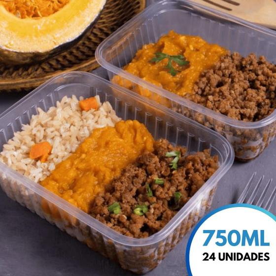 Imagem de Kit 24 Unid. Pote Plastico Descartável Com 750 ML Para Microondas Freezer - Marmita Fit